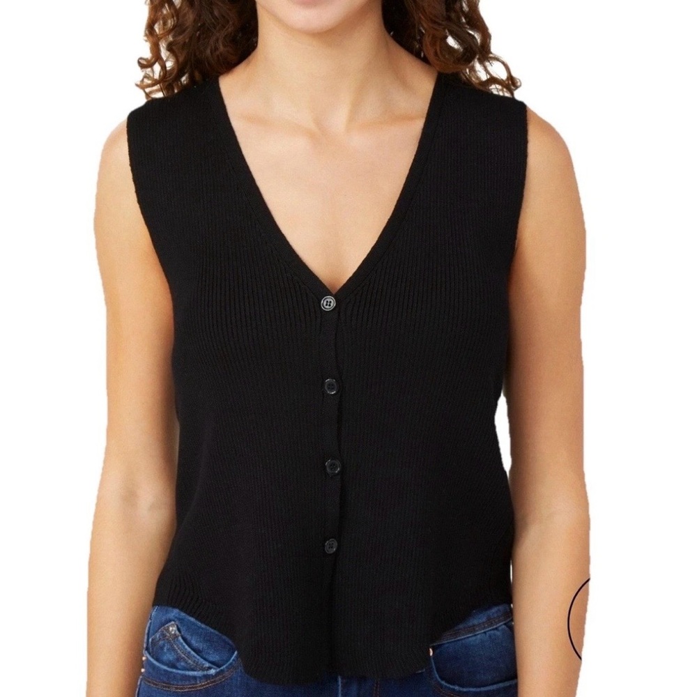 No Comment Juniors Black Solid Button Down Vest Top Size M